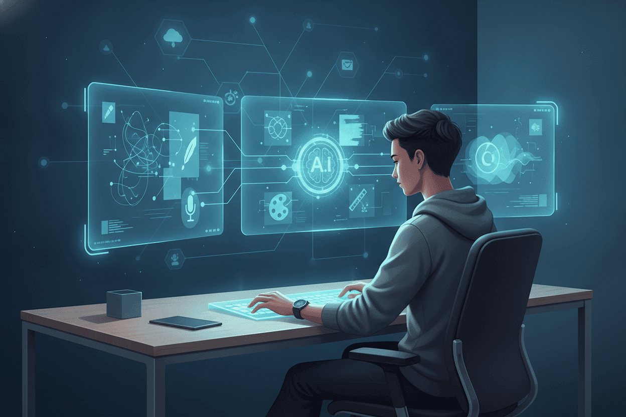 مستقل يستخدم أدوات الذكاء الاصطناعي لإنجاز خدمات المحتوى والتصميم